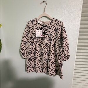 Zara NWT Cream Long-Sleeve Floral Print Dress
